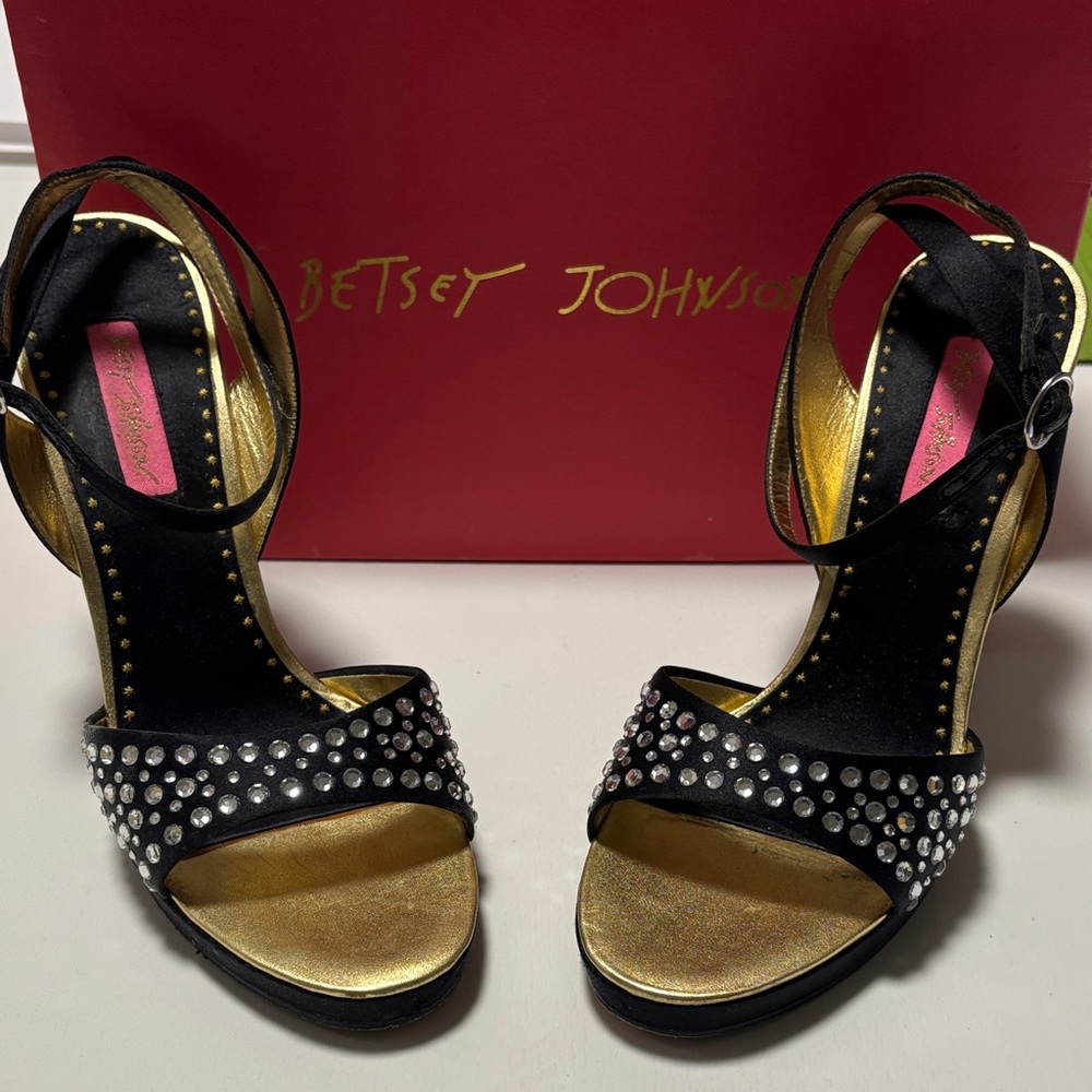 Betsey Johnson Black Heels with Gold and Silver Accents